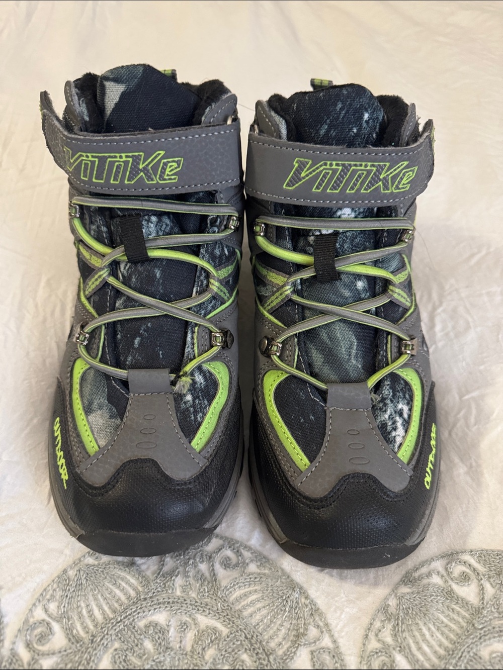 Vitke Kids' Gray and Lime Outdoor Boots with Strap Closure